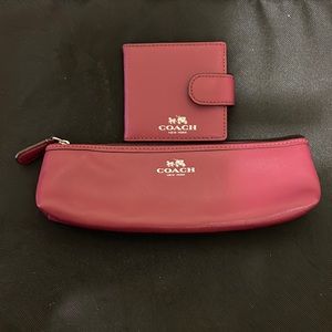 Coach Makeup Mirror and Matching Makeup Brush Pouch Bag.